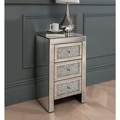 £144.99 • Buy Mirrored Bedside Table | Venetian Glass Range | 3 Drawers | Crystal Handles