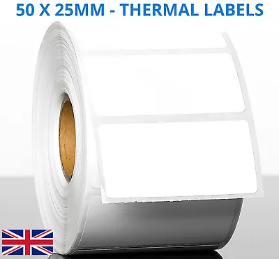 50mm X 25mm 2x1 Inch White Thermal Direct Zebra Printer Labels 1000/2000 Roll • £0.99