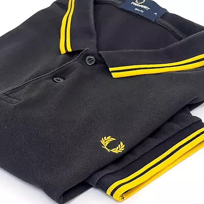 Fred Perry Black Gold Twin Tipped Polo Shirt Size XL Mod 60s Casuals • £12.50