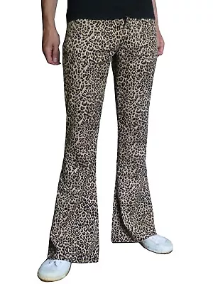 Mens FLARES Leopard Print Bell Bottoms 70s 80s Punk Vtg Indie Trousers Glam Rock • £36.99