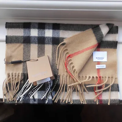 £220 • Buy BURBERRY Giant The Classic Check Cashmere Scarf - Beige - Brand New Rrp £390
