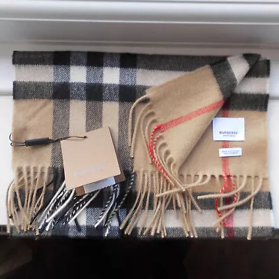 £220 • Buy BURBERRY Giant The Classic Check Cashmere Scarf - Beige - Brand New Rrp £390