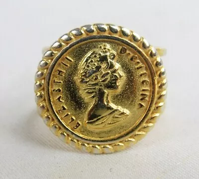 Vintage Queen Elizabeth II Sterling Silver Gold Plated Coin Expandable Size Ring • $119