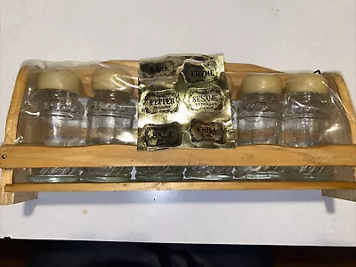 Vintage Wood Spice Rack With 6 Glass Jars Vintage Labels • $15