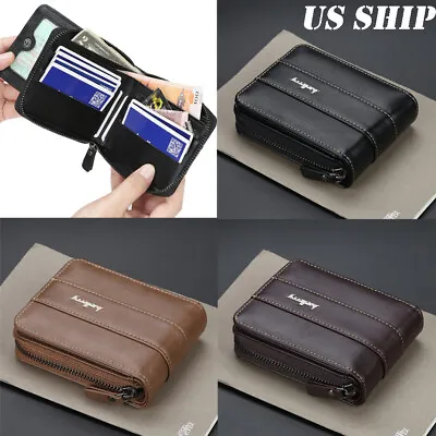 Luxury Leather Mens Trifold Wallet Credit Card Holders Zip-around Pocket Clutch • $9.99