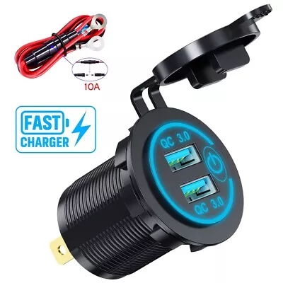 12V Car Cigarette Lighter Socket Dual QC 3.0 USB Port Fast Charger Power Adapter • $11.29