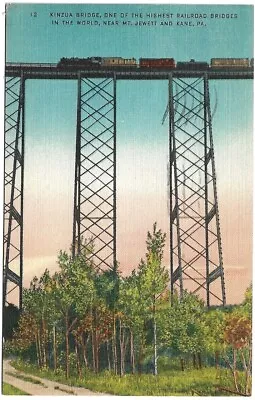 Kinzua Railroad Bridge Near Mt. Jewett And Kane Pennsylvania PA 1943 Postcard • $6.45