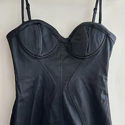 Bebe Satin Corset Mini Dress Lace Up Back Bustier Strapless Dress Size Small • $49