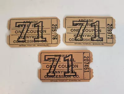 Vtg Kennywood Amusement Park Midway Skee Roll Ball Ticket Lot Of 3 Pittsburgh • $3.99