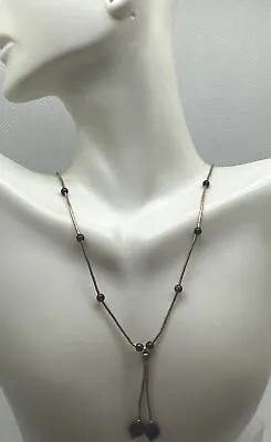 Vintage 925 Sterling Silver Red Garnet Y Drop Necklace Jewelry Holiday Gift • $44.21