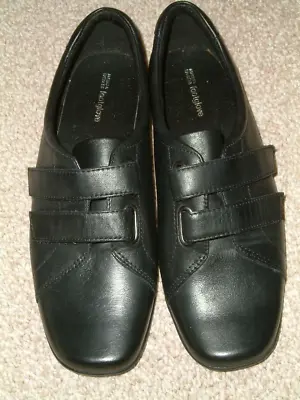 M&S UK5.5/EU38.5 Ladies Footglove Black Leather Shoes. Hook&Loop Straps.Exc Cond • £17