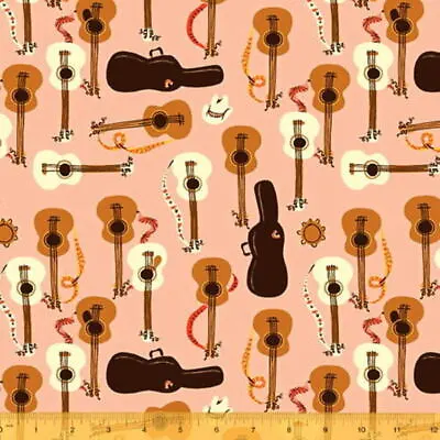 Windham Heather Ross Far Far Away III Guitars Coral Pink Cotton Fabric BTY • $13.95