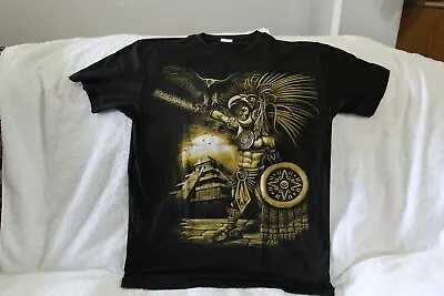 Aztec Warrior Sunstone Shield Mayan Pyramid Eagle T-shirt • $11.27