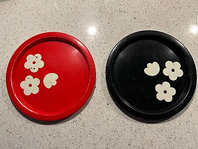 MCM Aarikka Finland Black & Red W Flowers  2 Metal Serving Trays - Warhol-like • $24.95