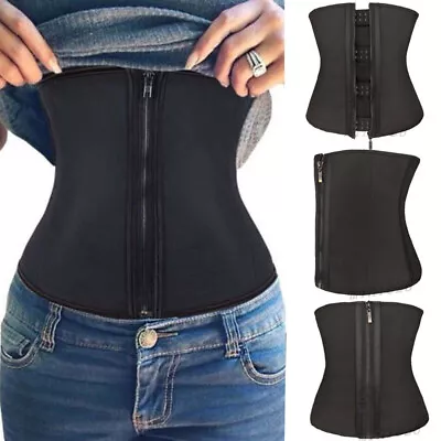 UK Women Waist Trainer Latex Belt Zipper Body Shaper Zip Corset Girdle Slim Belt • £16.89