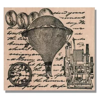 Writing Collage RUBBER STAMP Balloon Script Gear Clock Steampunk Mixed Media • $16.94