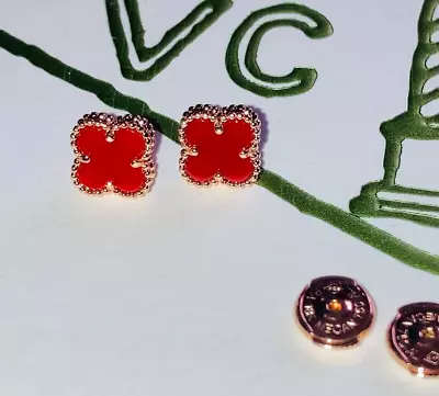 Van Cleef & Arpels Sweet Alhambra Red Rose Gold 18K Earrings Cloverleaf Earrings • £800.52