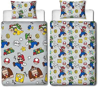 £15.99 • Buy Super Mario Level Up Single Duvet Cover Reversible Bedding Set Donkey Kong