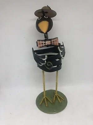 Scrap Metal Folk Art Steampunk Crow Bird W/ Spring Head 12” Tall Unique Strange • $30