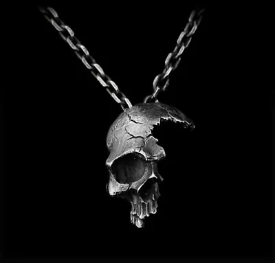 Grey Halloween Half Face Skull Pendant Necklace For Men Vintage Punk Gothic • £4.99