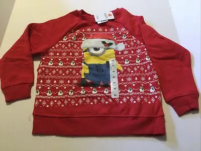 Minions Christmas Holiday Red Sweatshirt Boys Girls Kids NEW XS 4-5 • $14