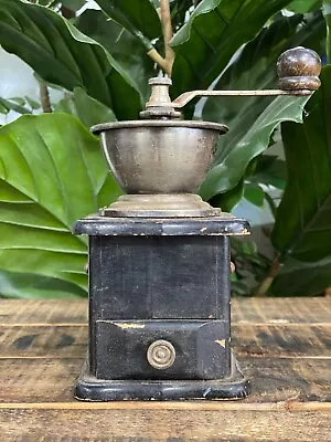 #39 1990’s Black Wooden Hand Coffee Grinder & Pull Out Drawer Vintage Espresso • $198