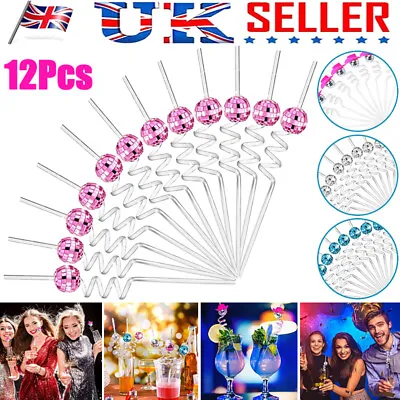 12/24/48Pcs Mirror Disco Ball 70s Decorative Straws Mini Straw Party Decorations • £11.99