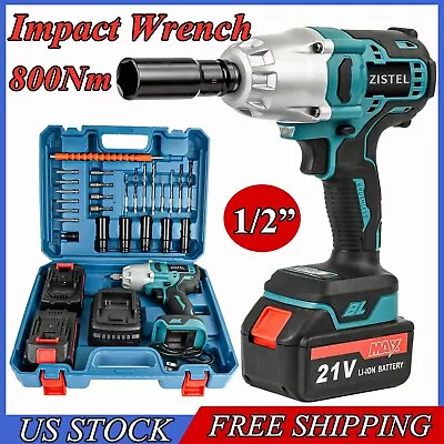 1/2” Cordless Impact Wrench MAX 800N.m High Torque Impact Driver W/ 2 Batteries • $85.98