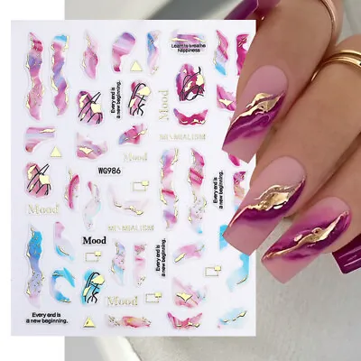 Nail Sticker 3D/5D Nail Art Sliders Decoration Decals DIY Manicure Gold Silver • $0.99