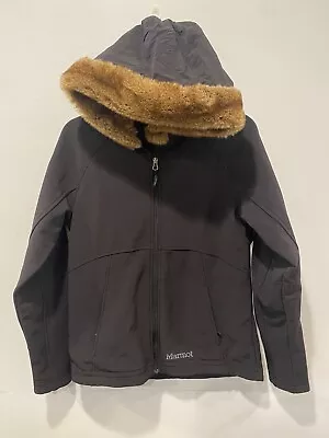 Marmot Women's Black Furlong Fleece Lined Faux Fur Trim Hood Jacket Sz Medium • $59.99