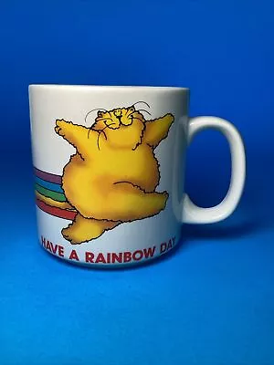 Russ Berrie Fat Cat Coffee Mug Have A Rainbow Day Cup Vintage Korea Ceramic • $17.99
