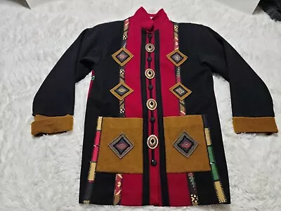 Coloratura Wool Jacket Made In USA Southwest Western Geometric Navajo Vintage • £123.44