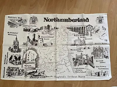 New Northumberland With Map Souvenir Tea Towel 100% Cotton • £4