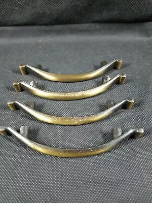 . 4x Set Solid Brass Draw Pulls Handles 4.5  X 1  Oil Finish Patina Vtg Salvage • $12.80