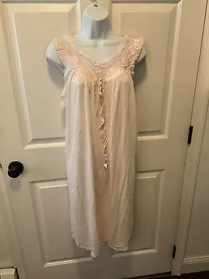 Vtg Aristocraft Superior Womens Lace Trim Pink Gown Sheer Layer Bow Size Large L • $15