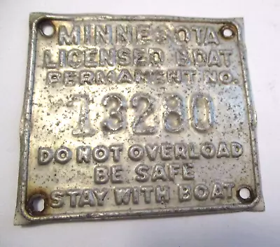 Vintage Minnesota Licensed Boat Permanent No. Aluminum Boat License Badge Tag • $9.99