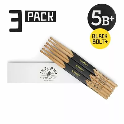 $44.95 • Buy Inferno Music Drumsticks 5b+ Black Boltz American Hickory 3 Pack Drumsticks