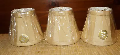 3 Silk Mini Lamp Shades Gold Bell Shaped 4-1/2 H X 3-1/8  X 5  Clip-On Fitting • $17.40