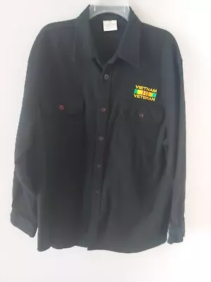 Vietnam Veteran Embroidered Black Long Sleeve Button Up Shirt Mens XXL Wool Feel • $19.99