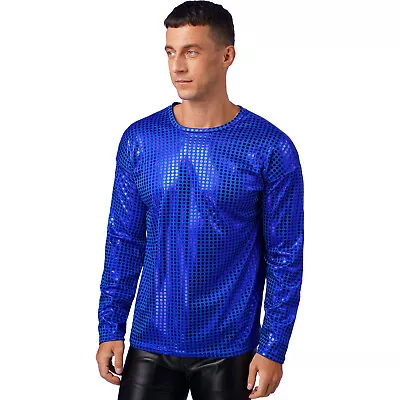 Men's Long Sleeve T-shirt Round Neck Jumper Undershirt Polka-Dot Tops Pullover • $11.95