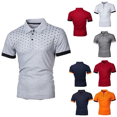 £8.25 • Buy Mens Polka Dot Short Sleeve Polo Shirts Casual Slim Fit Button Golf T Shirt Tops