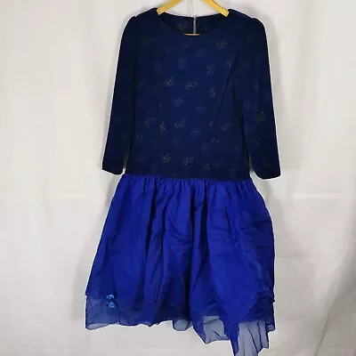 Ladies Vintage Dress Size 14 80s Blue Velvet Top Taffeta Skirt Ballgown Party • £37.99