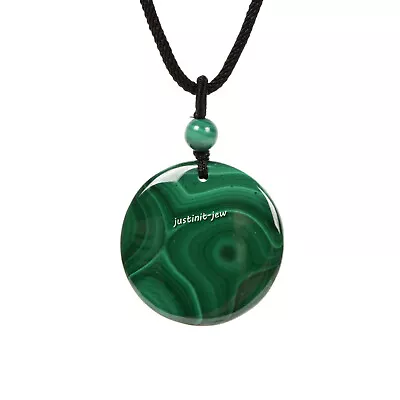 30mm Natural Malachite Gemstone Chakra Coin  Round Pendant Bead Necklace 22 Inch • $9.49