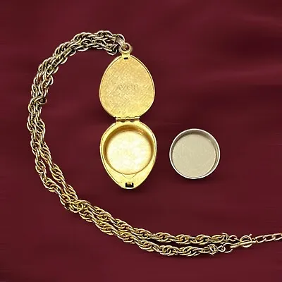 Vtg Signed Avon Locket Necklace Egg-Shaped Golden Charmer Chain Perfume Case • $11.99