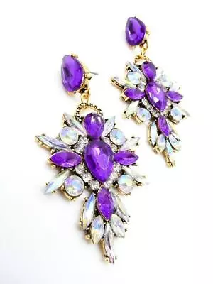 Royal Purple Iridescent Fire Lucite Crystals Chandelier Earrings PROM PAGEANT • $17.59