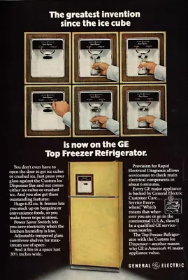 1974 Vintage Print Ad GE General Electric Top Freezer Refrigerator Ice Cubes • $9.95