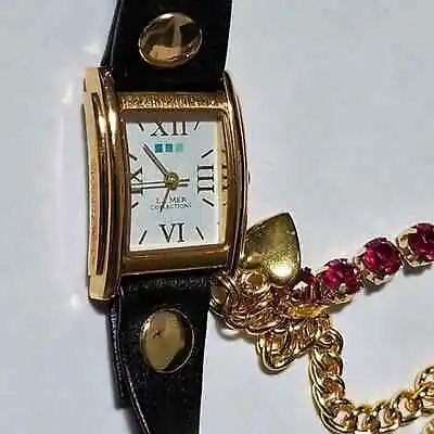 La Mer Faux Ruby Leather Wrap Around Wrist Quartz Watch Chain Bling Gems Gold • $8.99
