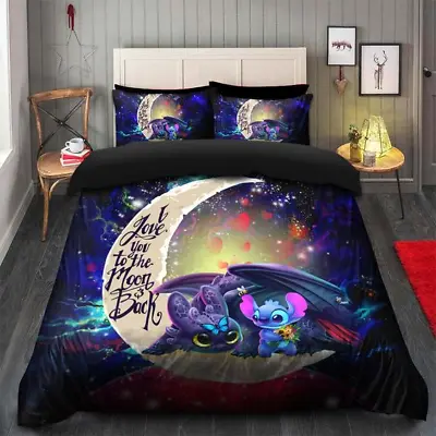 Stitch And Toothless I Love You To The Moon Full Bedding Duvet Covers Set (4pcs) • $59.99