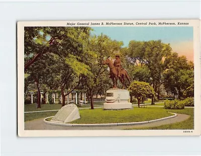 Postcard Major General James B. McPherson Statue Central Park McPherson KS • $20.97