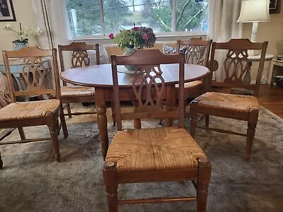 Set Of 5 Vintage Rustic & Farrmhouse Dining Chairs. Rush Seats & Custom Cushions • $500